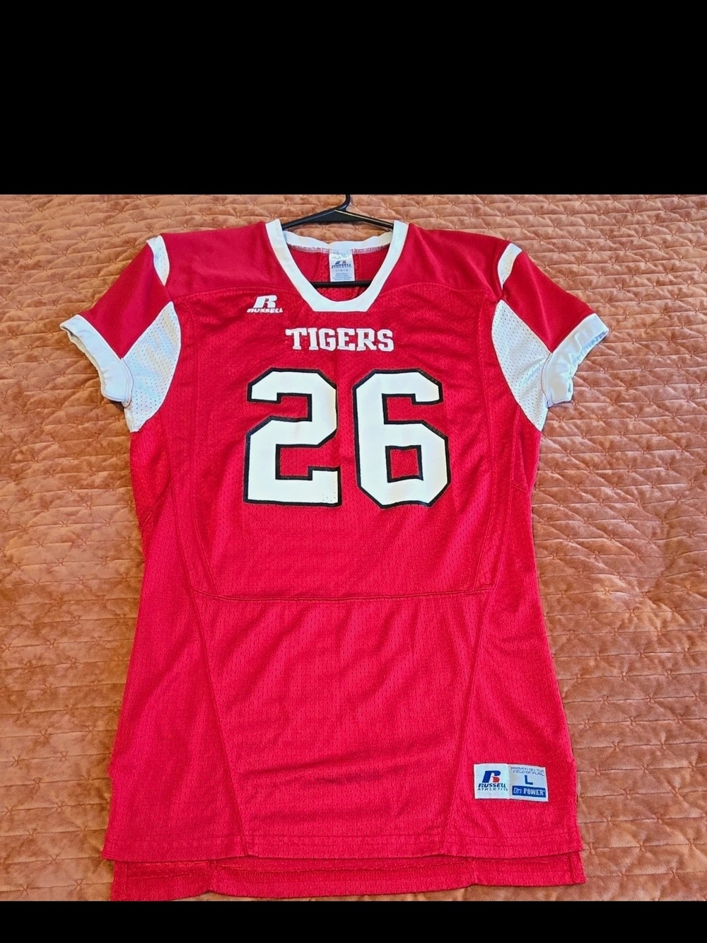 Russell Athletic Dri-Power Football Jersey Men's Large Red White Tigers #26 Mesh